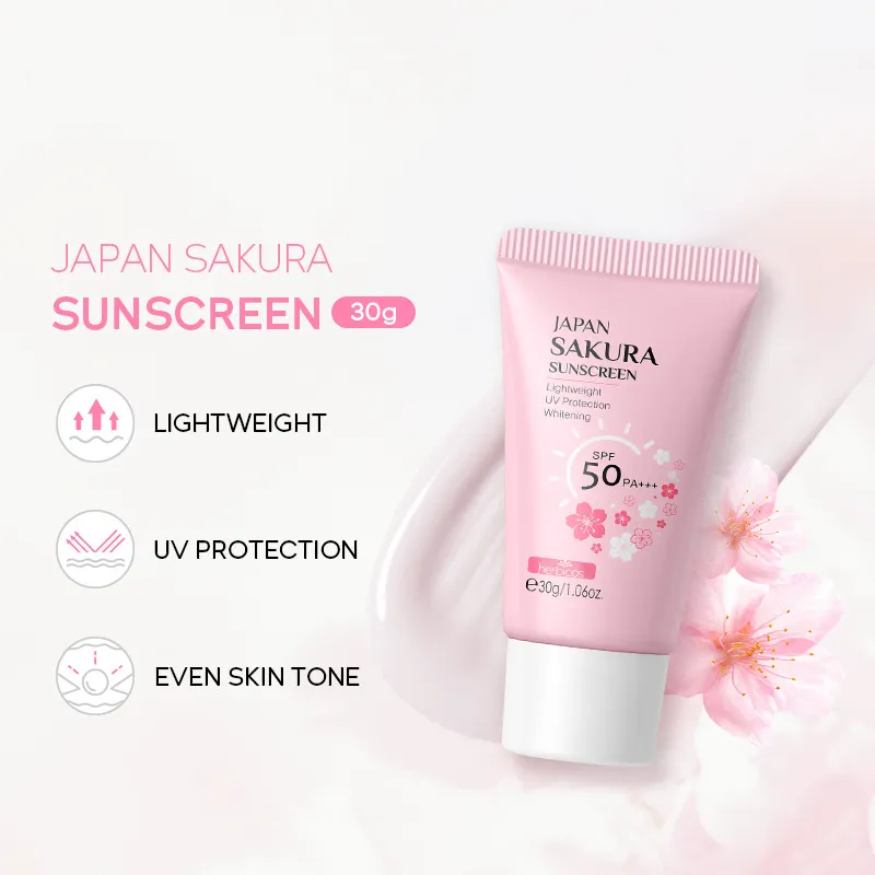 Private Label Whitening Sakura Refreshing Waterproof UV Moisturizing Brightening Sunscreen Cream SPF50+ for Face Body OEM/ODM