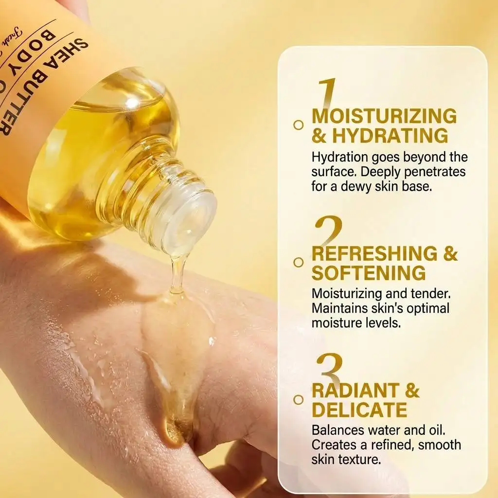 Unrefined Shea Butter Body Oil Vitamin E Moisturizing Massage Oil Skin Glow Repair Anti Stretch Mark Vegan Private Label OEM