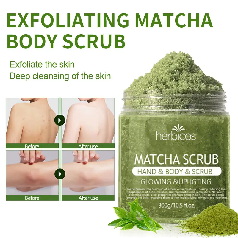 Wholesale Private Label Matcha Tea Body Scrub Gentle Exfoliating Brightening Hydrating Face Body Exfoliator Bulk Scrub Cream