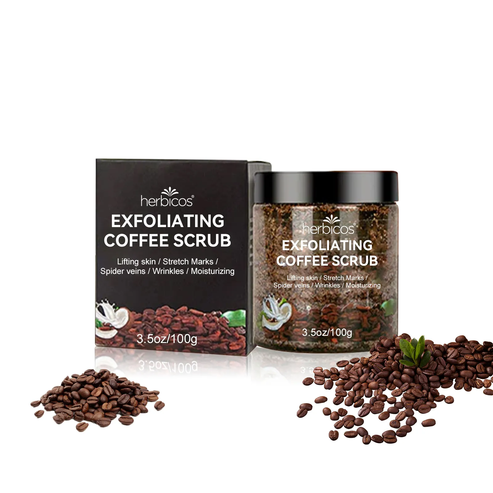 Herbicos Private Label Arabic Ogx Coffee Extract Scrub and Wash Korea Coconut Body Coffee Exfoliator