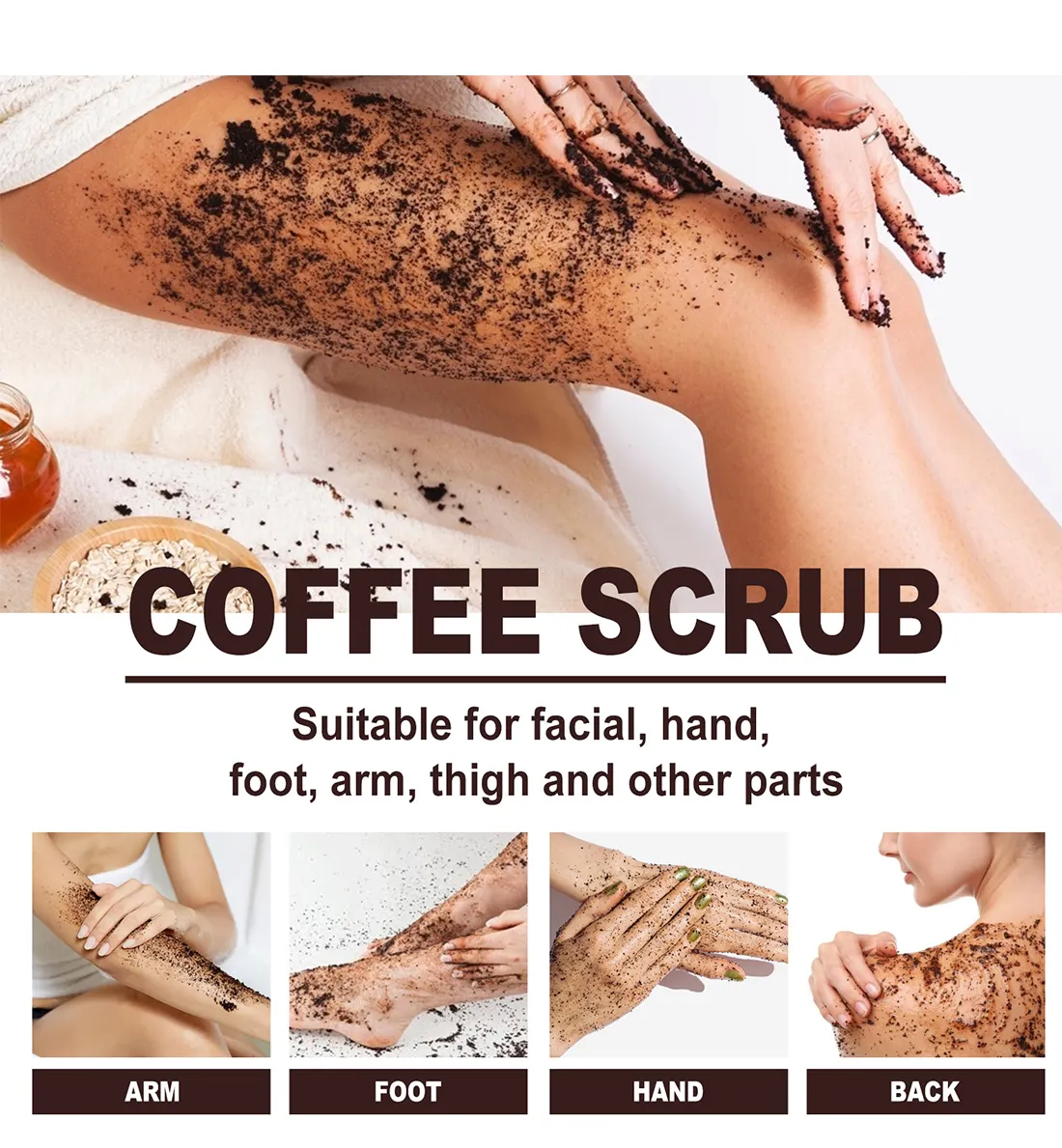 Herbicos Private Label Arabic Ogx Coffee Extract Scrub and Wash Korea Coconut Body Coffee Exfoliator