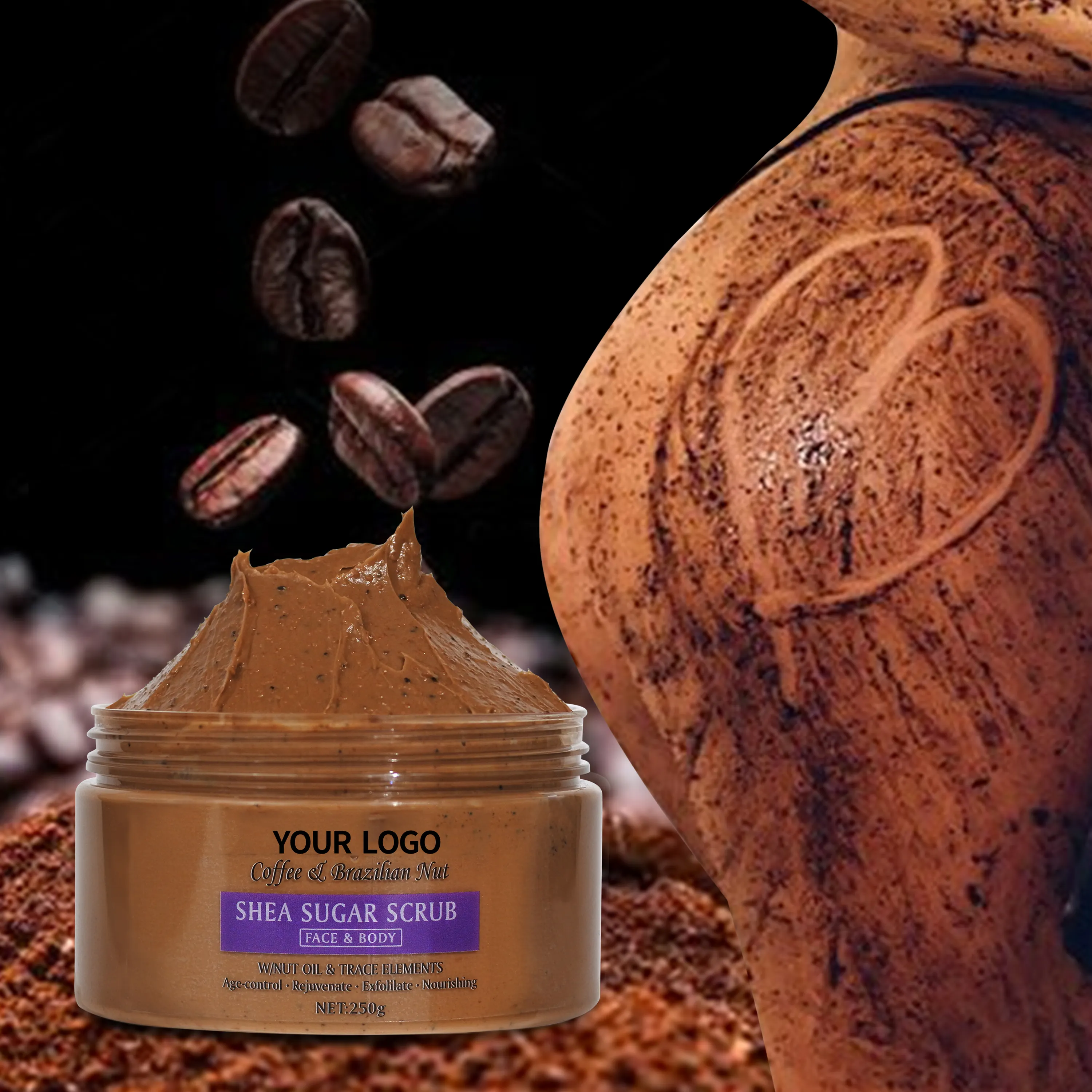 Private Label Vegan Skin Care Body Scrub with Vitamin C Multivitamin Whitening Brightening Coffee Sugar Cream Wholesale