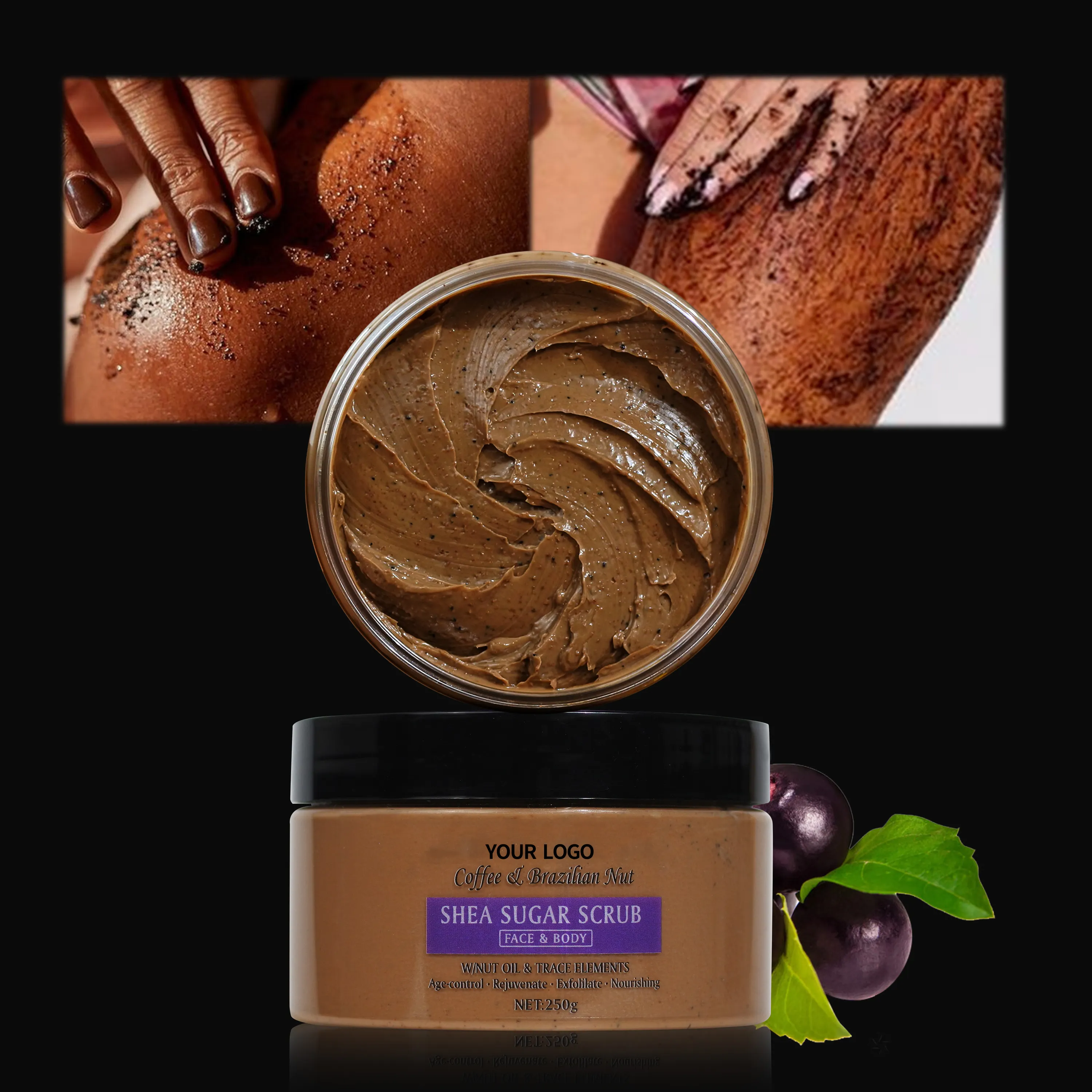 Private Label Vegan Skin Care Body Scrub with Vitamin C Multivitamin Whitening Brightening Coffee Sugar Cream Wholesale