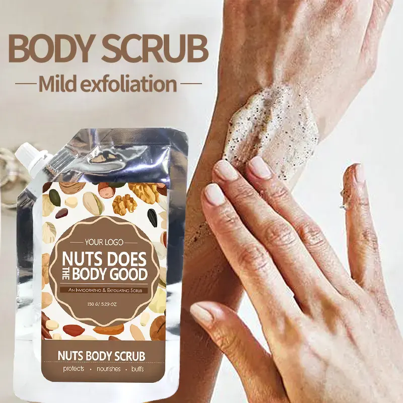 OEM Custom Natural Fruit Whitening Body Scrub Deep Cleansing Smooth Gentle Moisturizing Nut Scrub Cream with Glycerin