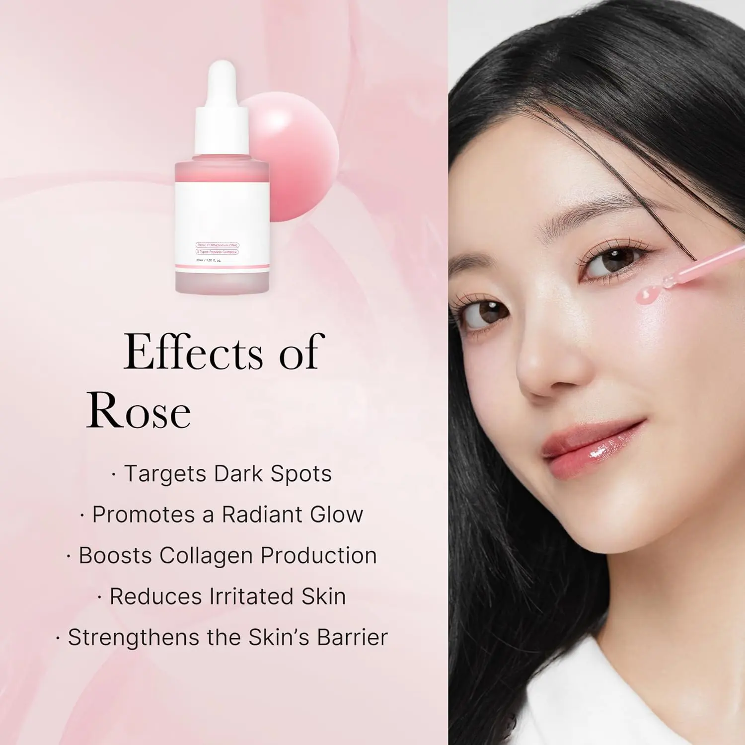 Pink Glow Serum with Peptide Niacinamide Hydrating Moisturizing Firming Uneven Skin Tone Whitening Serum Targeted Dark Spot