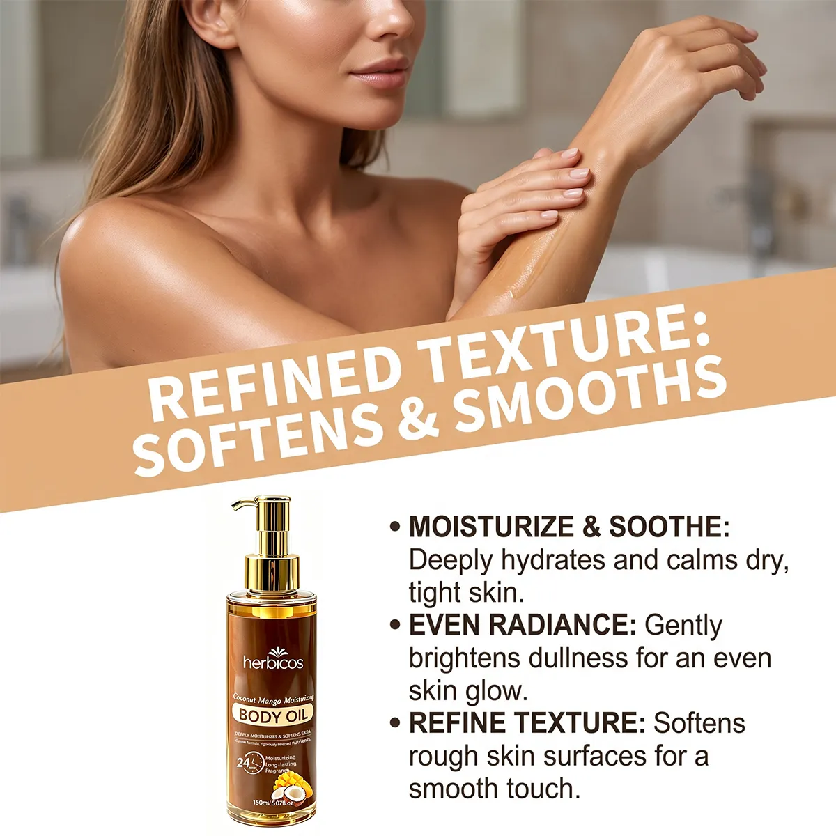 Private Label Coconut Mango Body Oil Moisturizing Brightening Skin Massage Oil Long Lasting Fragrance Body Oil Daily Skin Care