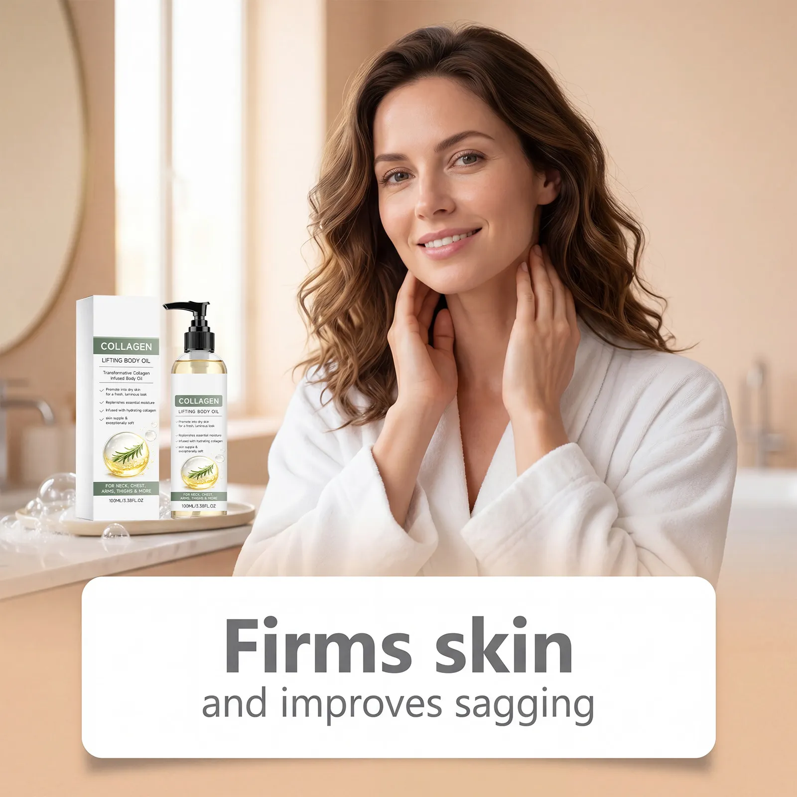 Private Label Collagen Lifting Body Oil Anti Aging Firming Moisturizing Hydrating Repair Brightening Smooth BodyCare Massage Oil