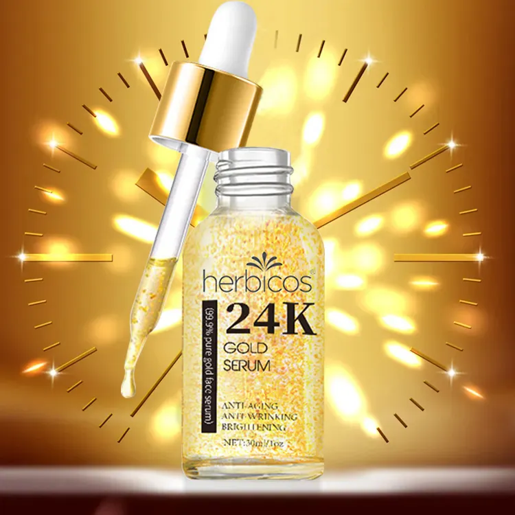 Herbicos Korean Anti Wrinkle Anti Aging Body Face 24k Gold Foil Essence Skin Care Brightening Whitening Serum for Day and Night