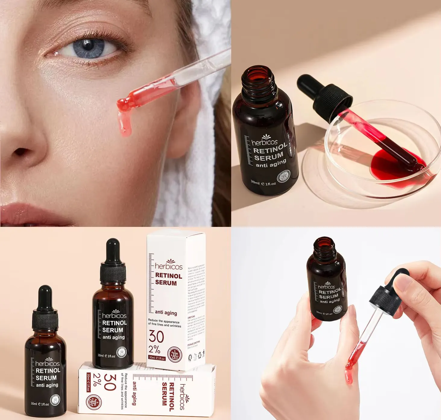 Herbicos Private Label 100% Pure Face Serum Collagen Natural Firming Moisturizing Retinol Peptide Anti-age Essence