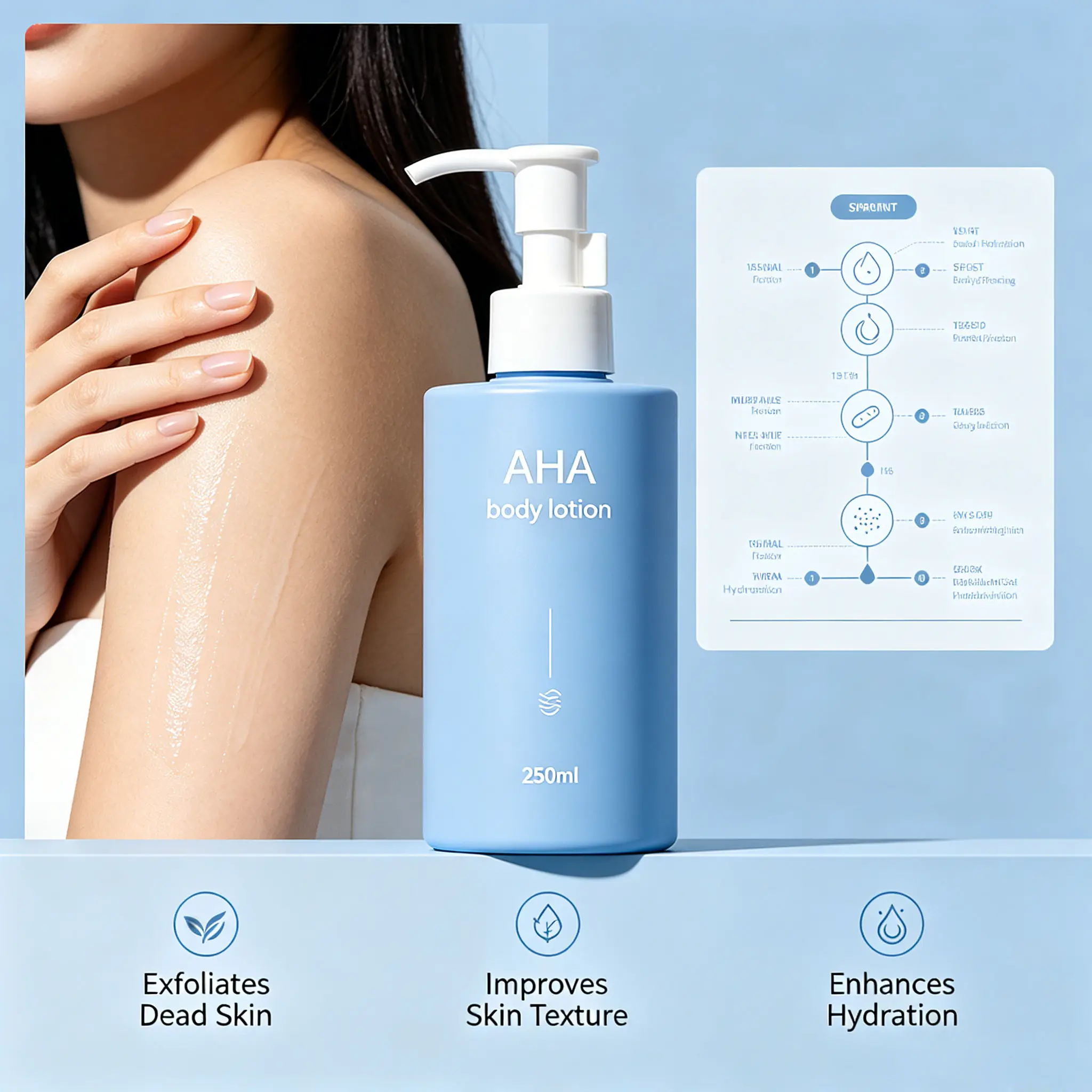 AHA Body Lotion Body Milk Private Label Skin Brightening Remove Dead Skin Improve Rough Chicken Skin Hydrating Soften Body Skin
