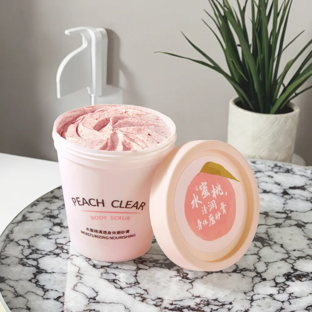 Optimal Care Peach Fragrance Cruelty-Free Body Scrub Exfoliating Moisturizing Cream Vitamin C Avocado for Dry Skin Face Body Use