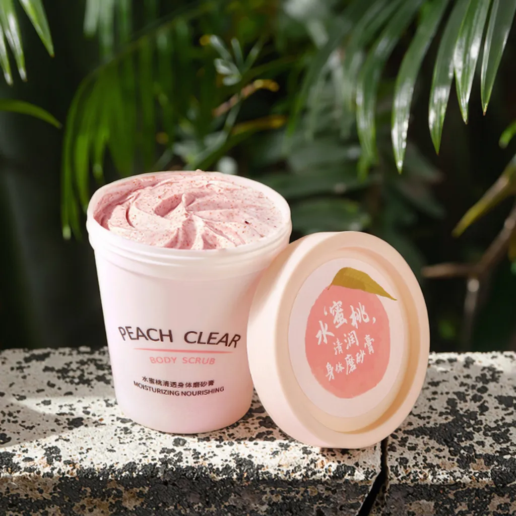 Optimal Care Peach Fragrance Cruelty-Free Body Scrub Exfoliating Moisturizing Cream Vitamin C Avocado for Dry Skin Face Body Use