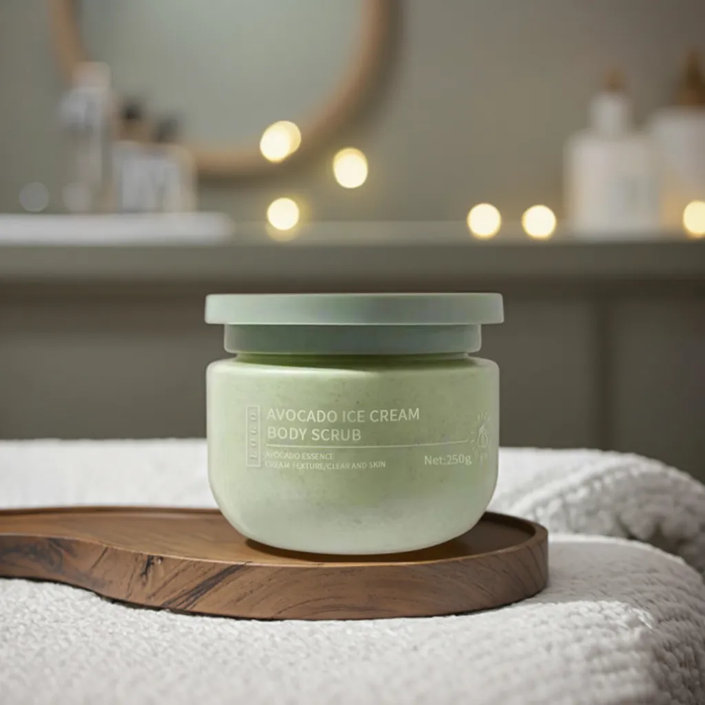 Factory Wholesale All-Skin Moisturizing Whitening Bath Shower Cream Avocado Body Scrub with Fruity Fragrance Exfoliating Cream