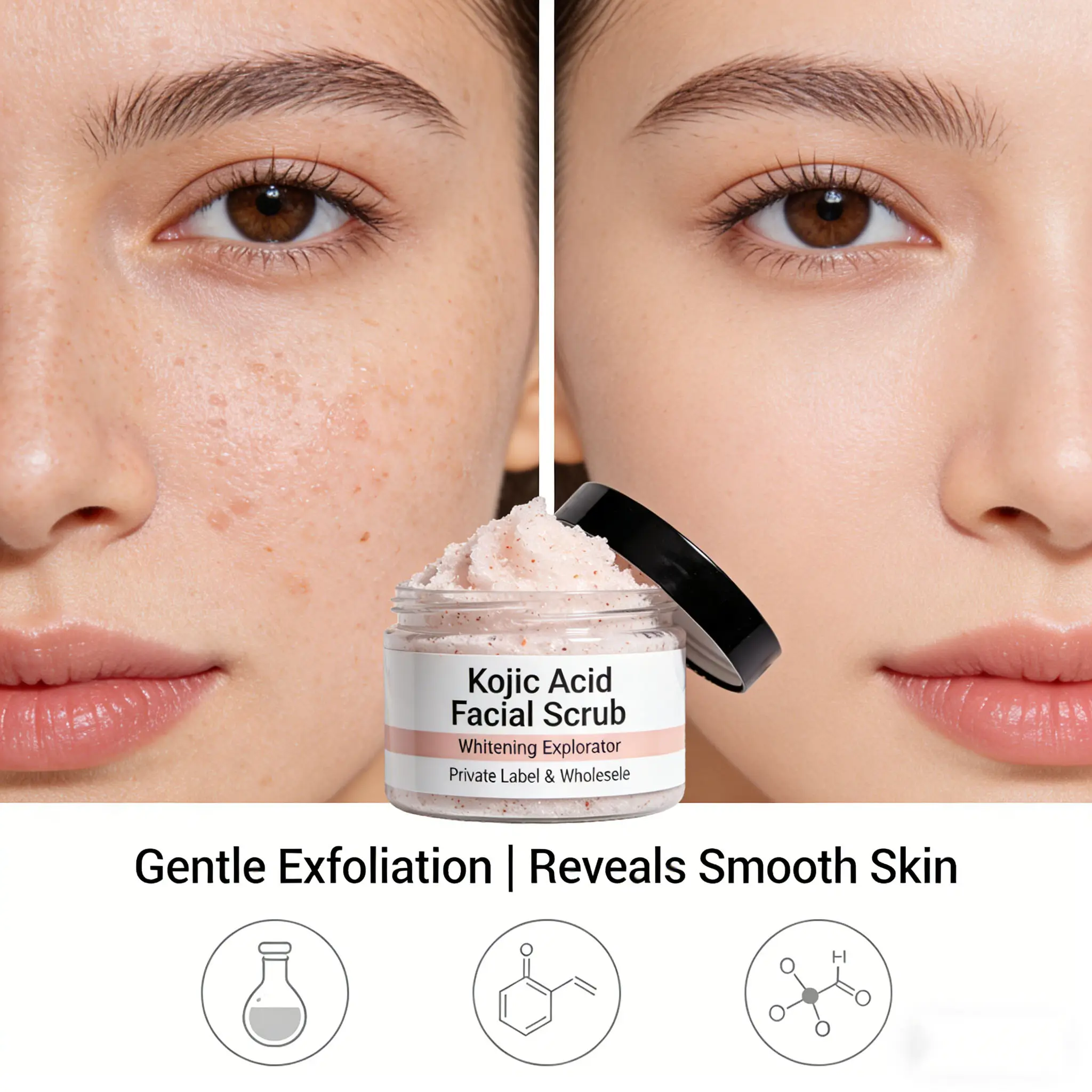 Kojic Acid Facial Scrub Body Whitening Exfoliator for Private Label & Wholesale