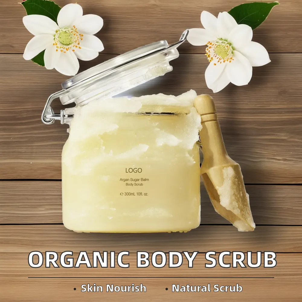OEM Organic Natural Body Scrub with Lightening Vitamin C Cream Whipped Texture for Daily Care Targets Dark Spots Hydrates Skin