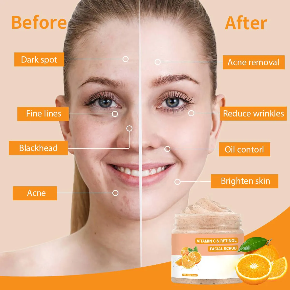 Retinol & Vitamin C Face Scrub Exfoliating Facial Wash for Deep Cleansing Body Scrub for Women and Men detail