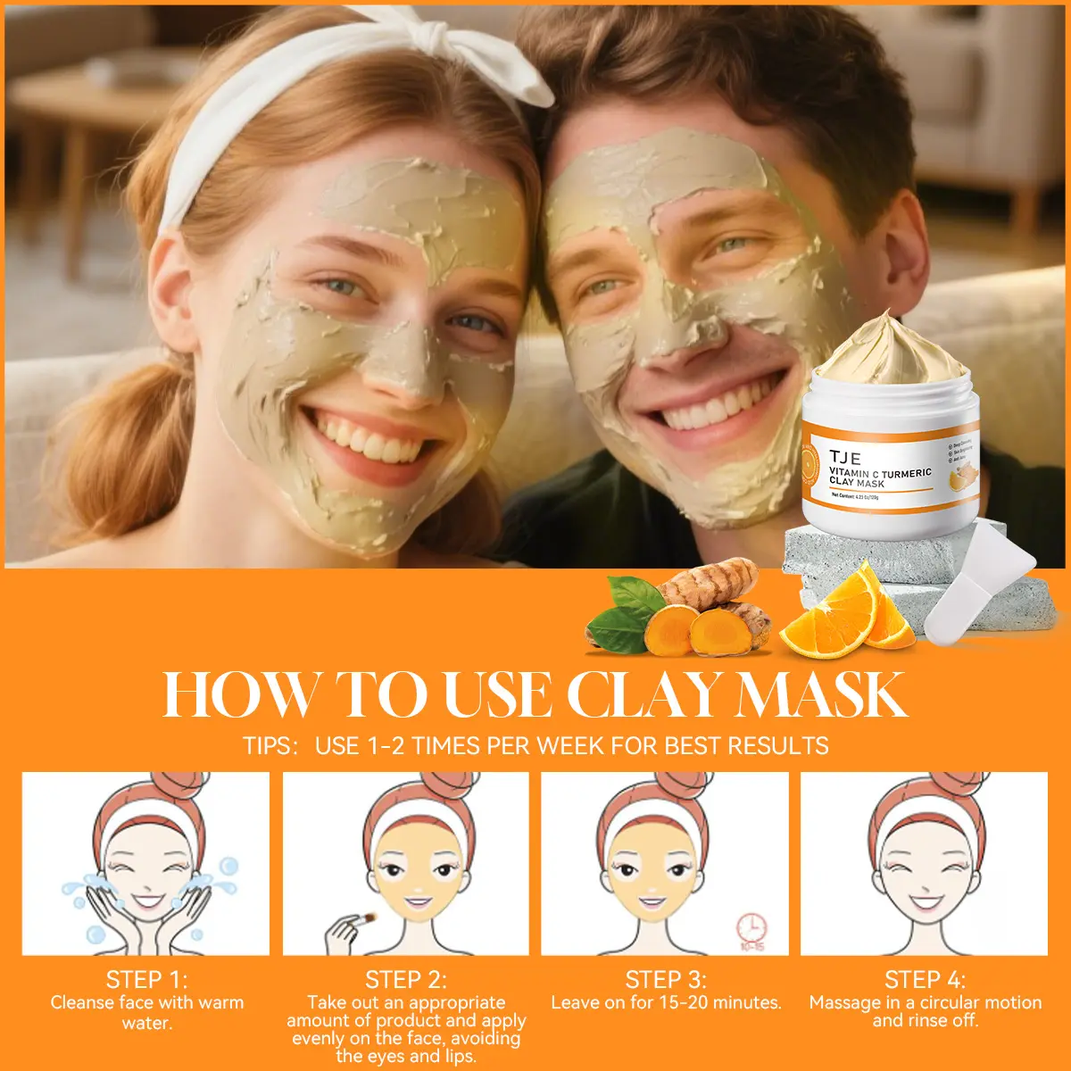 Wholesale Vitamin C Turmeric Natural Clay Mask Combat Dark Spots Dull Skin Blackheads Pore Cleansing Moisturizing Firming