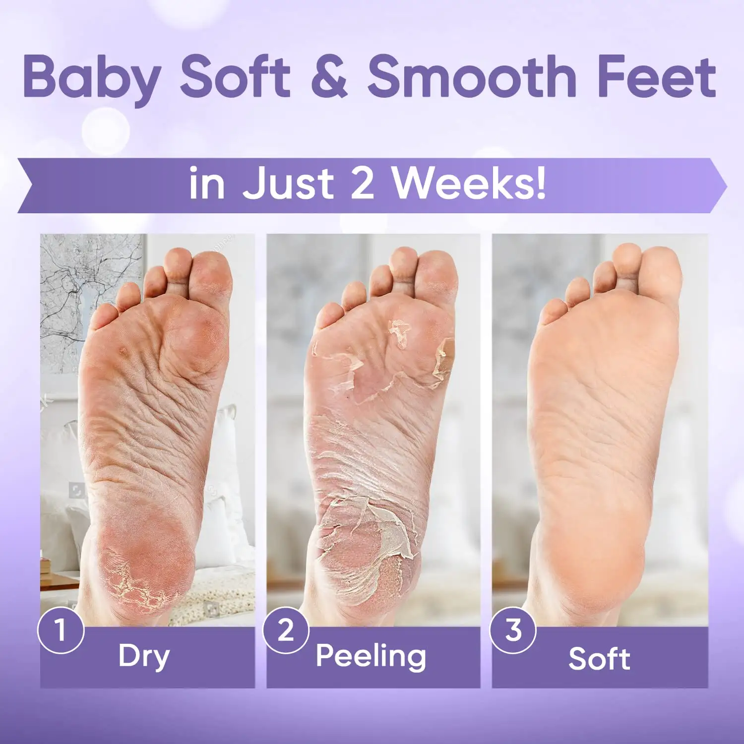 Herbal Foot Peeling Mask (3-pack) Exfoliating Peel off Calluses Dry Skin Cracked Heels for Smooth Moist Baby Skin for Adults