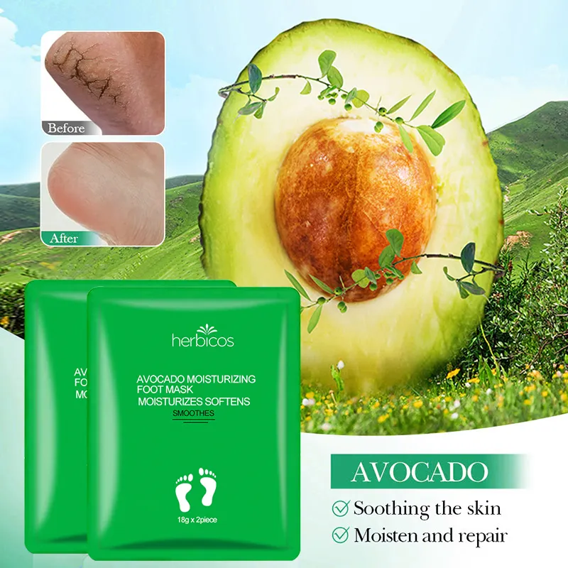 Private Label OEM Intensive Moisturizing Socks Feet Avocado Extract VE Foot Peeling Mask Dry Relief Exfoliating Foot Mask