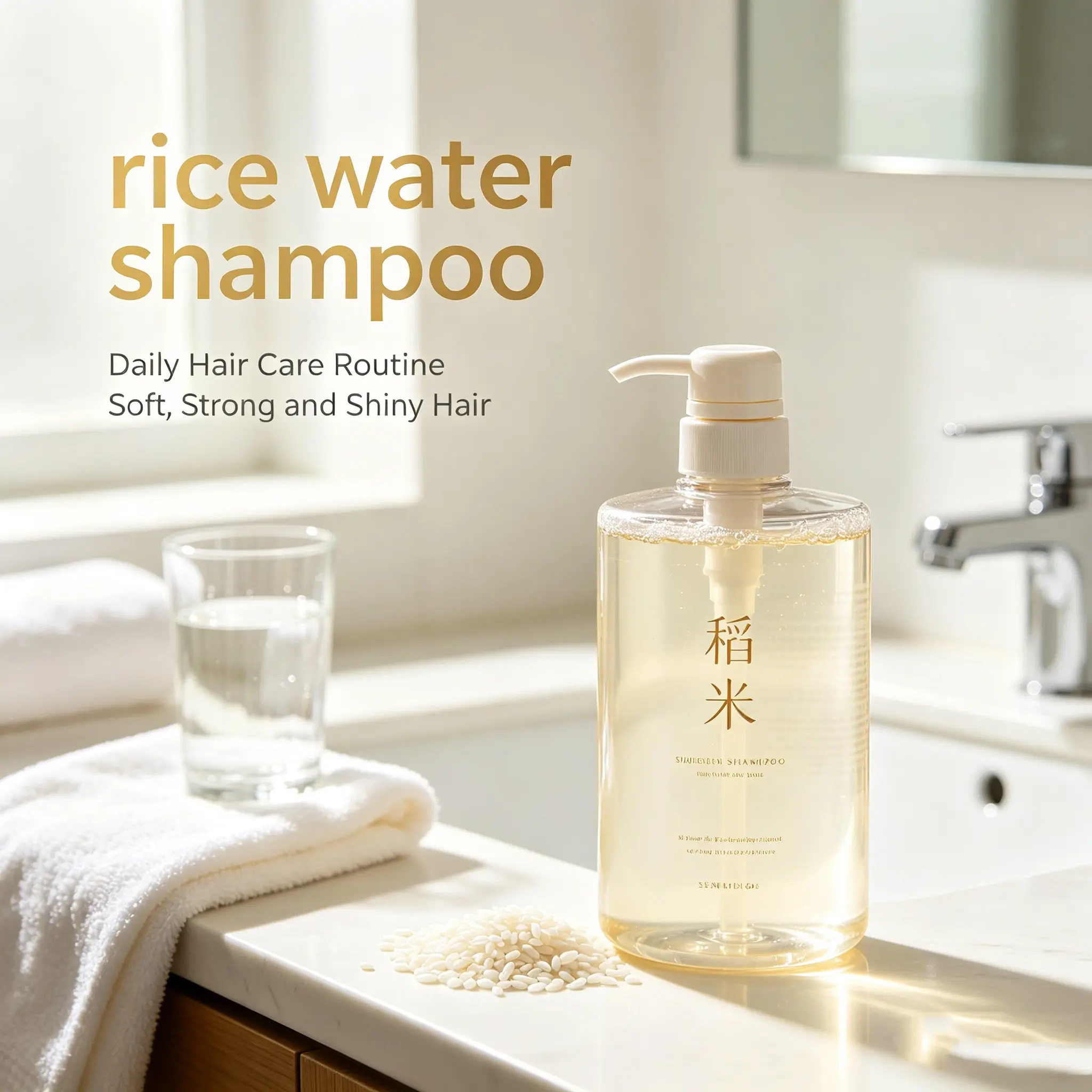 Rice Water Shampoo, Gentle Cleansing Hair Shampoo for Strength, Softness and Natural Shine