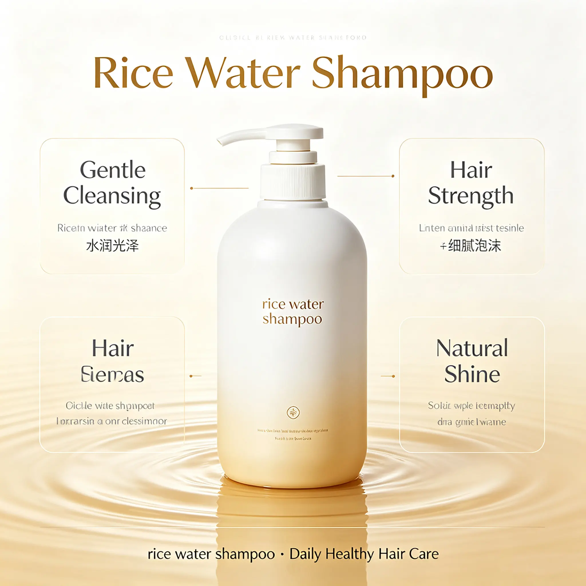 Rice Water Shampoo, Gentle Cleansing Hair Shampoo for Strength, Softness and Natural Shine