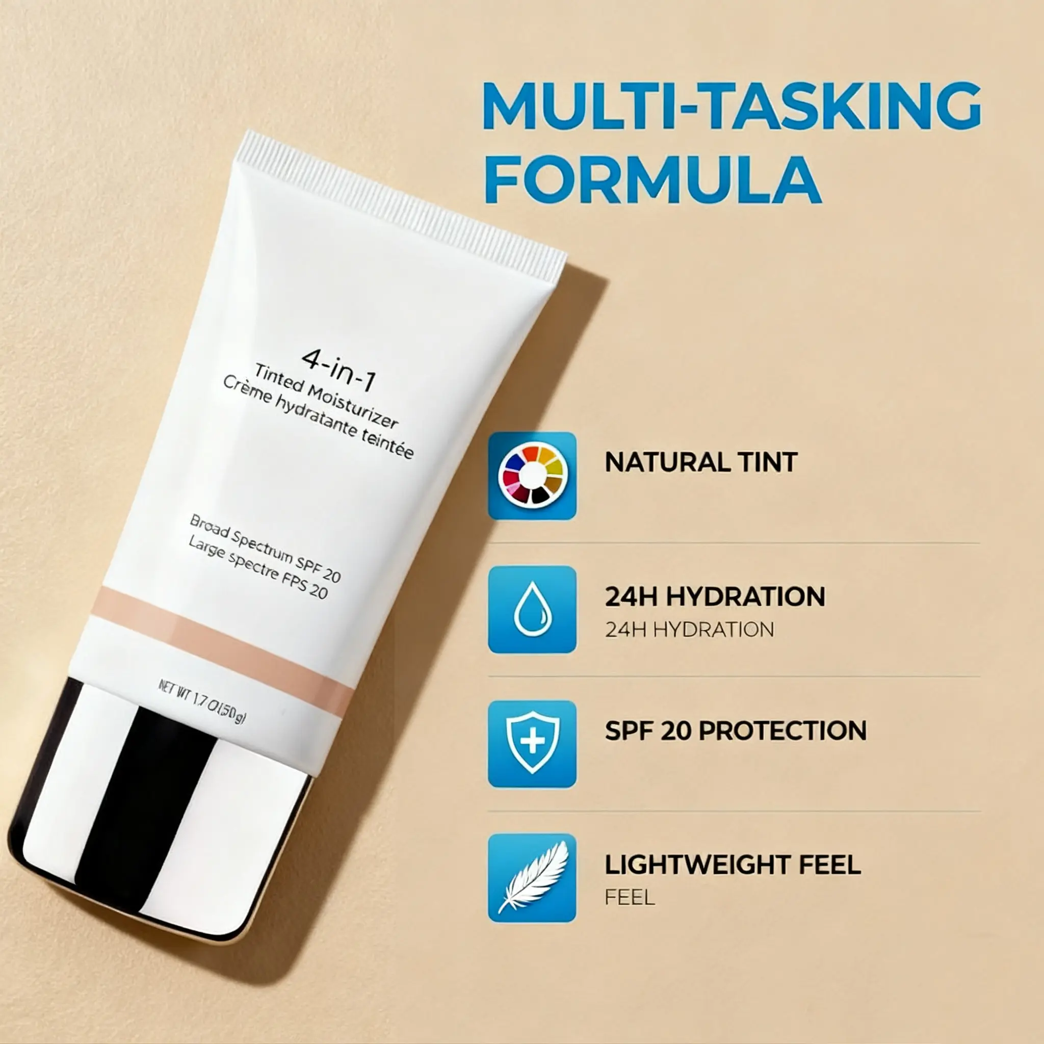 Private Label OEM Hyaluronic Acid Hydrating Oil Free Tinted Moisturizer Spf 30 50 Tinted Sunscreen