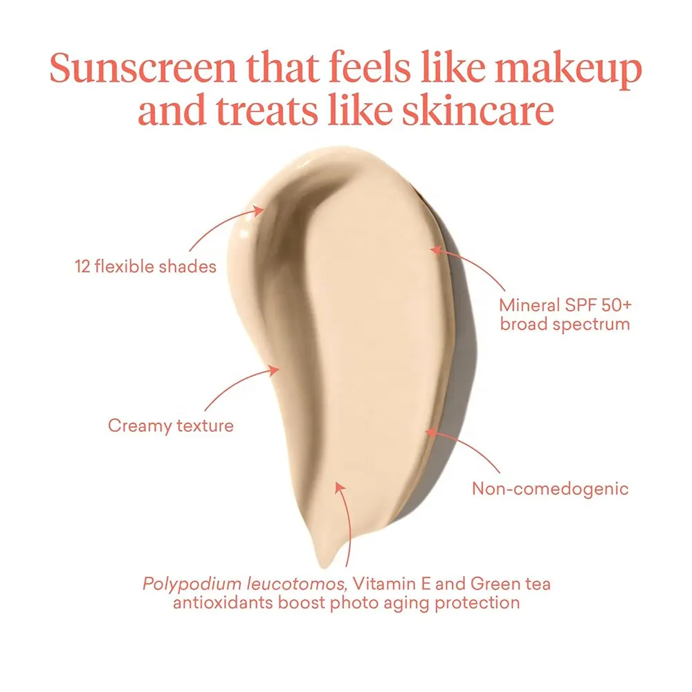 SPF 50+100% Mineral Color Correcting Cream Medium Coverage Foundation Broad Spectrum Sunscreen for Face