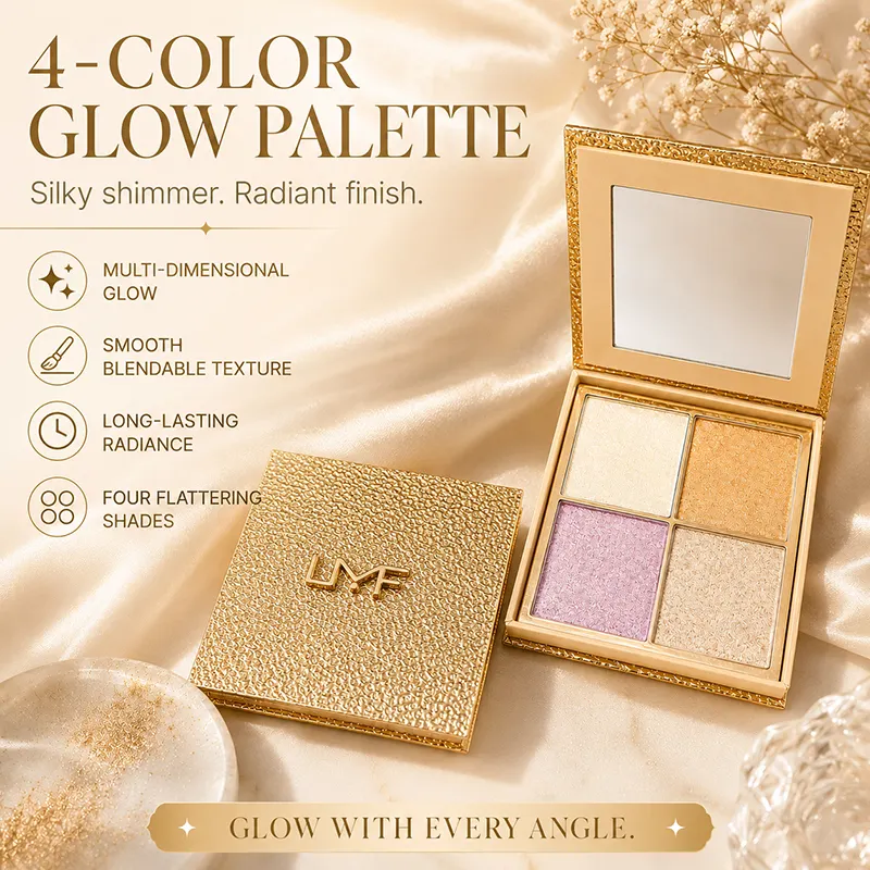 Custom Highlighter Pressed Powder Palette OEM Cosmetics Manufacturer High-quality 4-color Pearlescent High Pigmented Private
