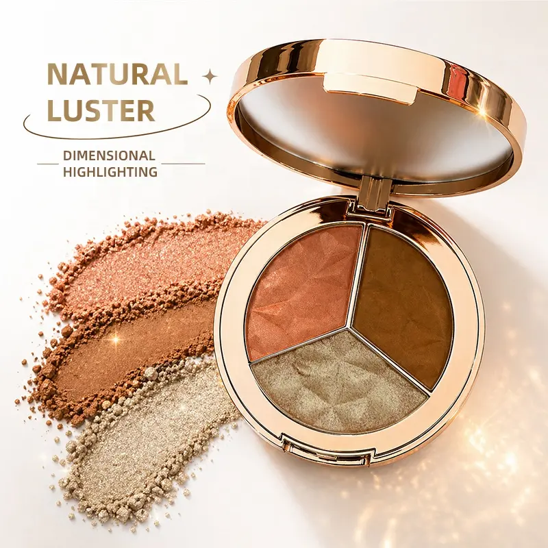 Custom High Quality Three-Color Pressed Powder Highlight Palette OEM Clean Formula Skin Brightening Private Label High Pigmented