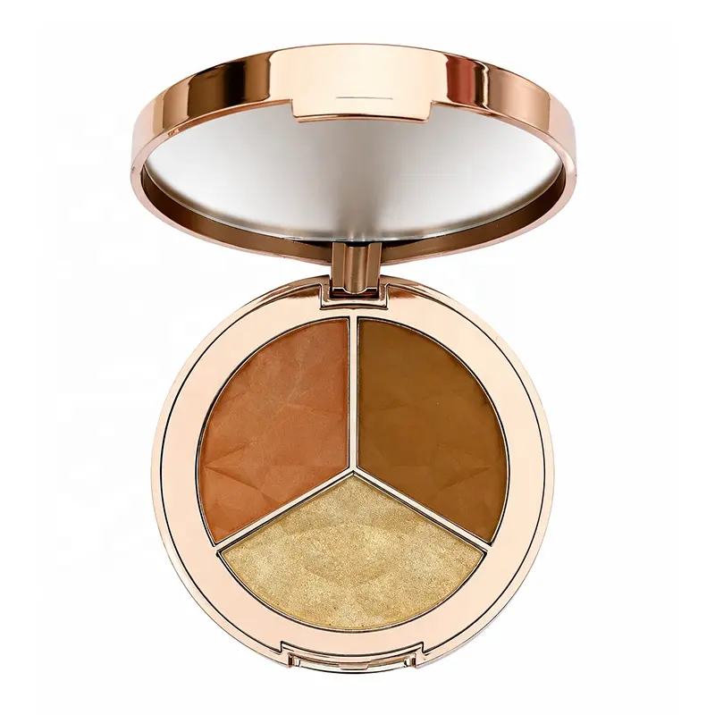 Custom High Quality Three-Color Pressed Powder Highlight Palette OEM Clean Formula Skin Brightening Private Label High Pigmented