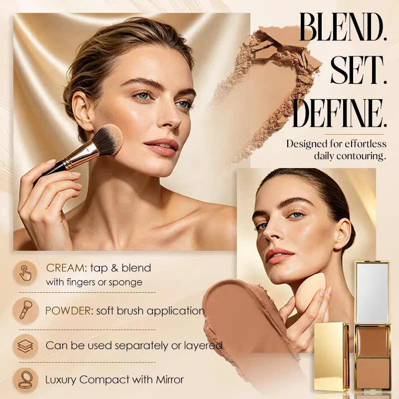 2 in 1 Cream & Powder Makeup Contour Palette Vegan High Pigment Long-Lasting & Waterproof Shadow Natural
