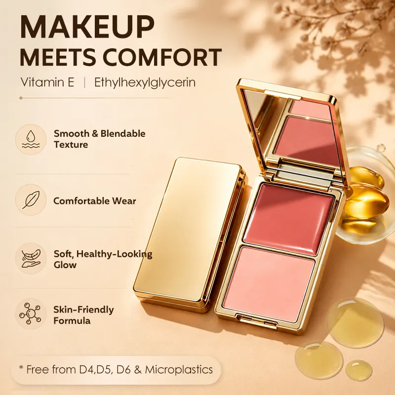 Private Label Cream Powder Duo High Quality Dewy Luxury Blush Palette Custom Logo Pressed Powder Vegan High Pigment Lasting Pink