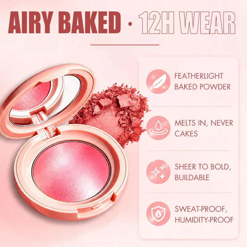 OEM Baked Powder Blush Highlighter Palette High Pigment Luminous Featherlight Waterproof Sweat Proof All Skin Tones Wholesale