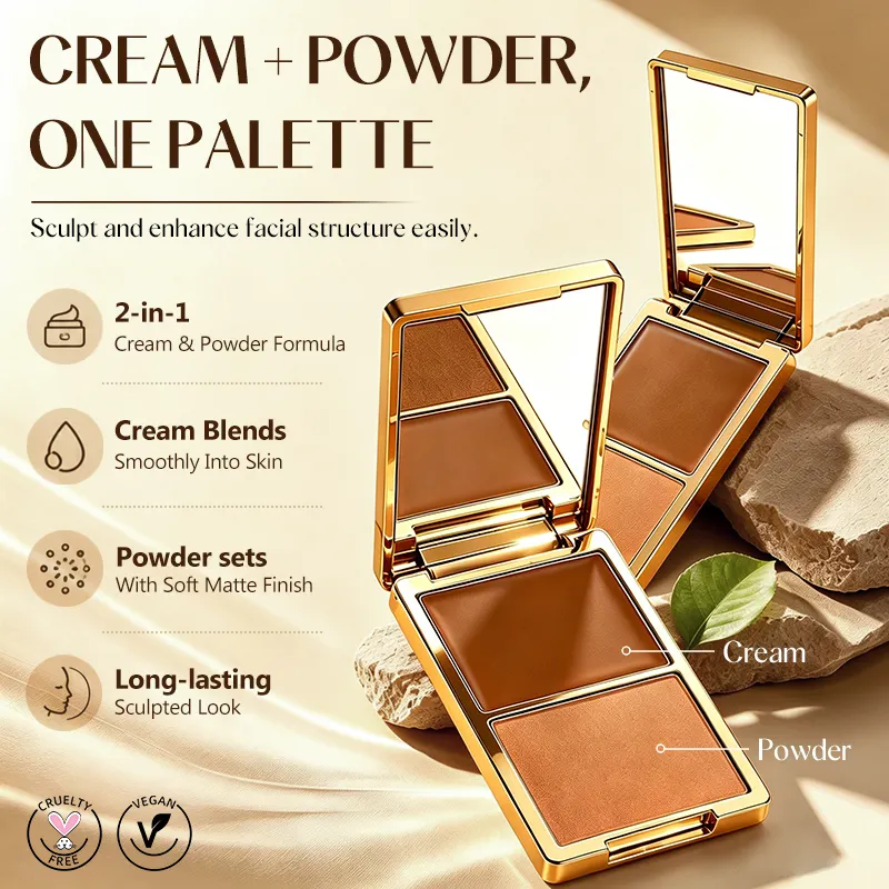 Vegan High Pigment Waterproof Long-Lasting Cream & Powder Shadow Contour Palette with Natural Finish