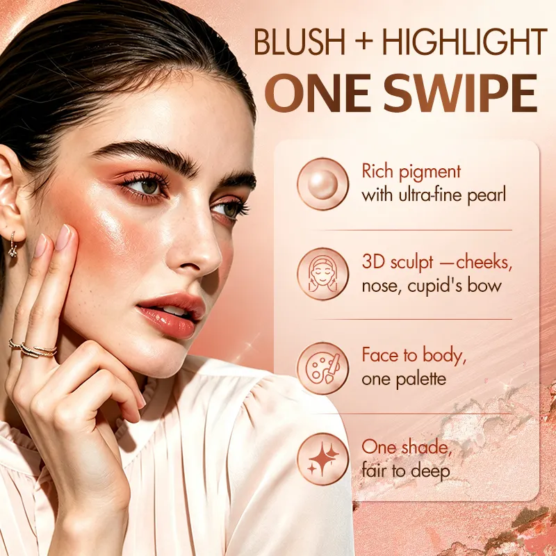 Private Label Two in One Baked Powder Blush Highlighter Palette High Pigment Luminous Featherlight Vegan Waterproof