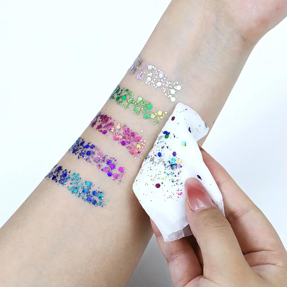 OEM 5 Color Pressed Glitter Palette No Glue Gel Formula High Pigment Long Lasting Holographic Sparkle Face Body Wholesale