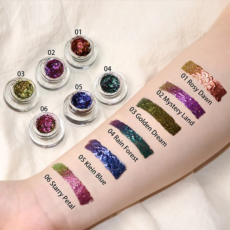 High Quality Beauty Transparent New Multichrome Chameleon Pigment Pink Glitter Shimmer Long Lasting Flakes Powder Eyeshadow Set detail