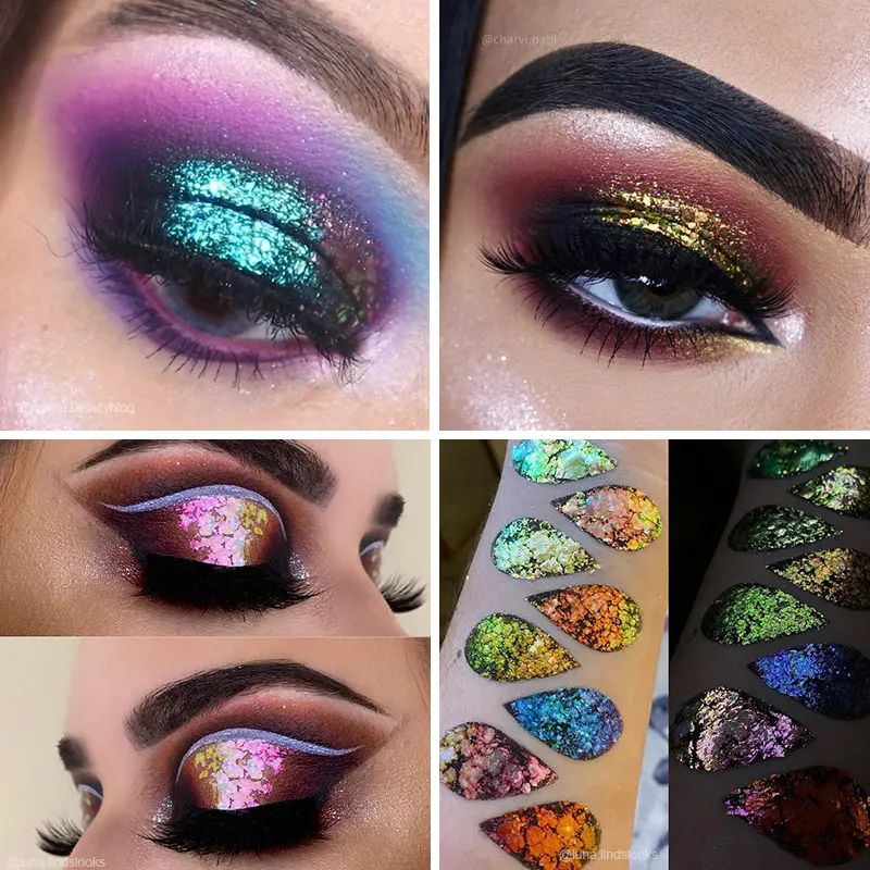 High Quality Beauty Transparent New Multichrome Chameleon Pigment Pink Glitter Shimmer Long Lasting Flakes Powder Eyeshadow Set