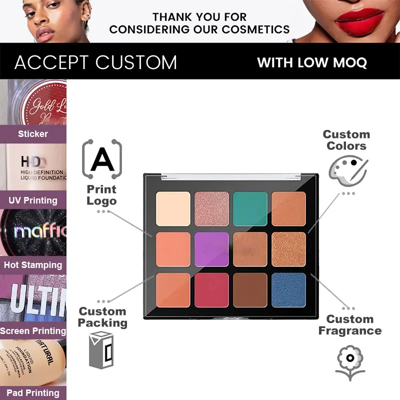 Wholesale Customizable 12 Color Eye Shadow Palette Multi-color High Quality No logo Eye Makeup Palette