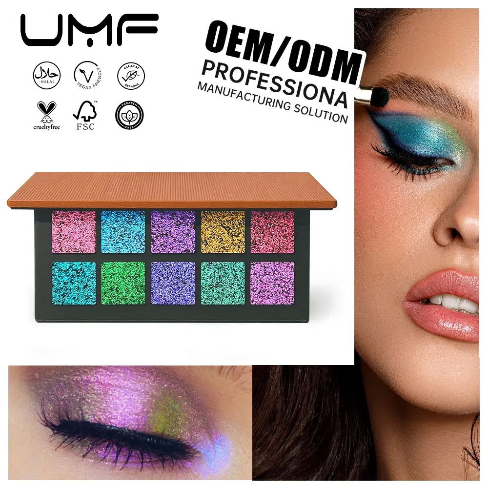 Custom MultiChrome Luminous Mineral Eyeshadow Palette OEM High Pigment Cruelty Free 10-Color Chameleon Private Label