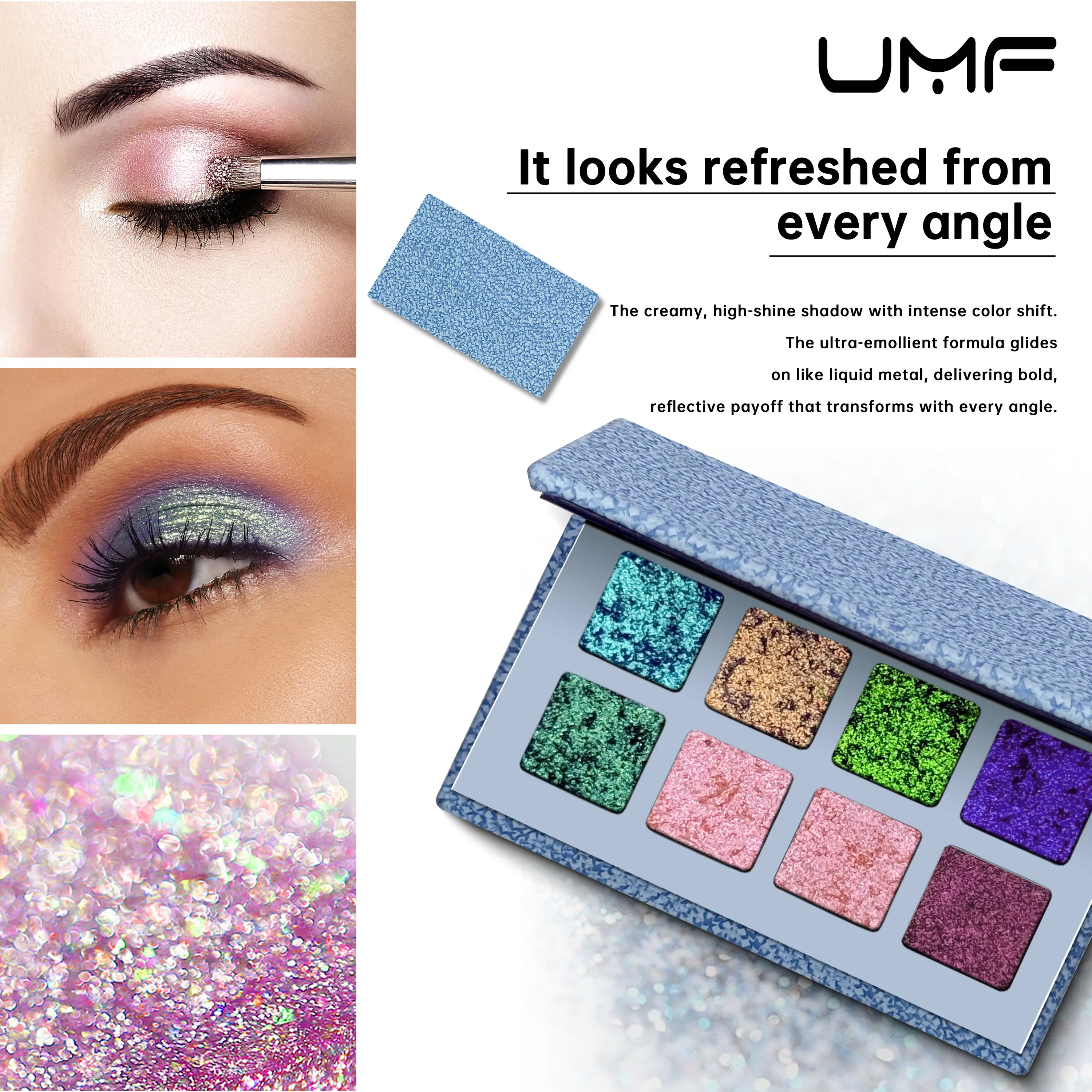 Custom MultiChrome Eyeshadow Palette OEM Cosmetics High Pigment Glitter 8 Colour Chameleon Eyeshadow Palette Private Label
