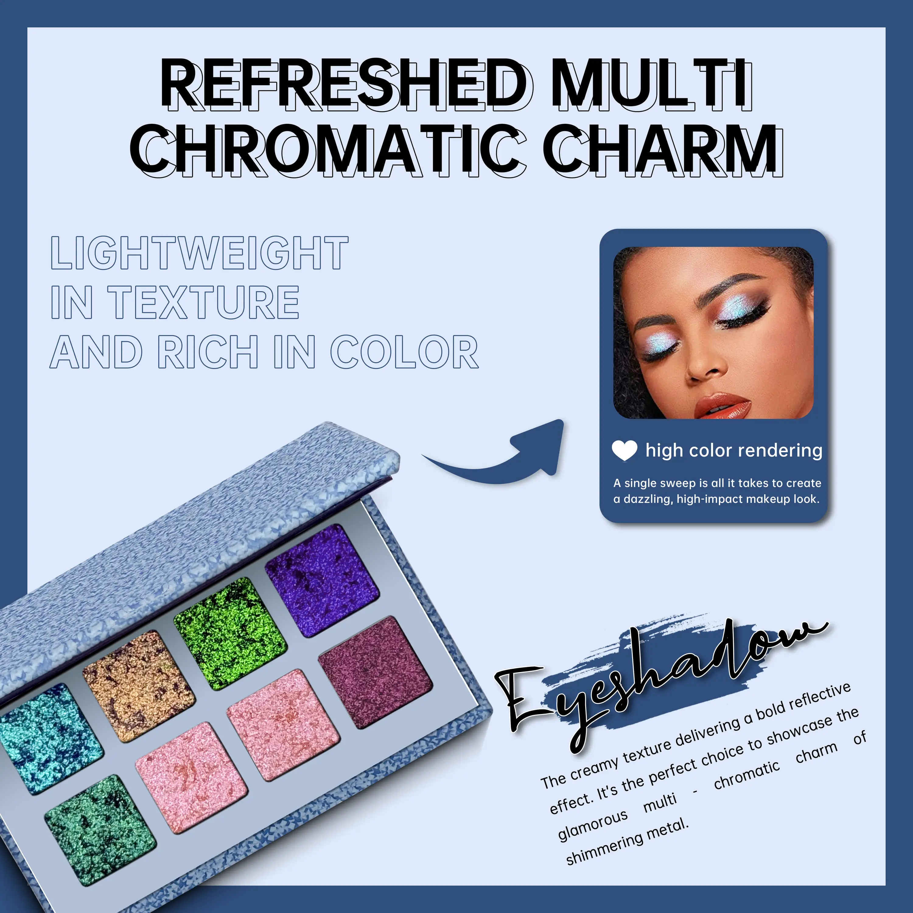 Custom MultiChrome Eyeshadow Palette OEM Cosmetics High Pigment Glitter 8 Colour Chameleon Eyeshadow Palette Private Label