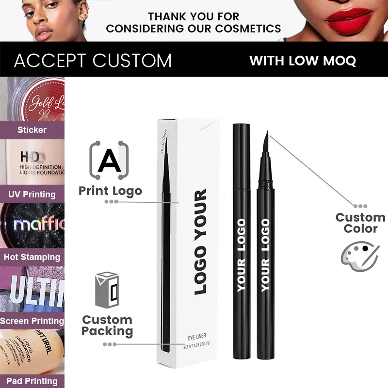 Wholesale Waterproof 24 Hours Long Lasting Quick Drying Smudge Proof Sweatproof Rich Black Very Liquid Eyeliner