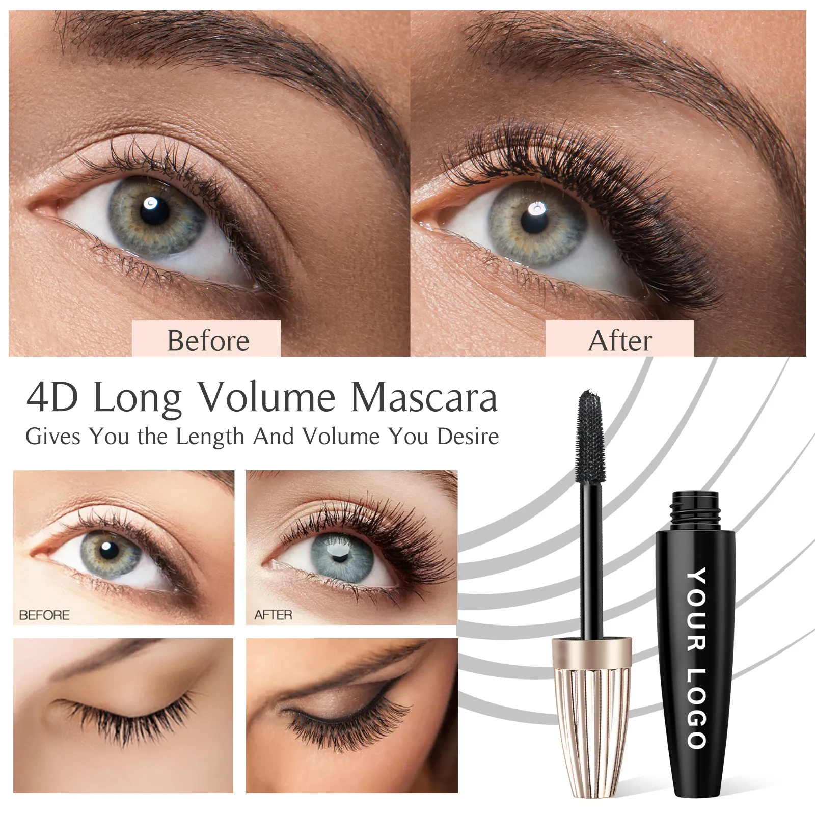 Custom Waterproof Curling Mineral for OEM Cosmetic Manufacturers Black 4D Fiber Private Label