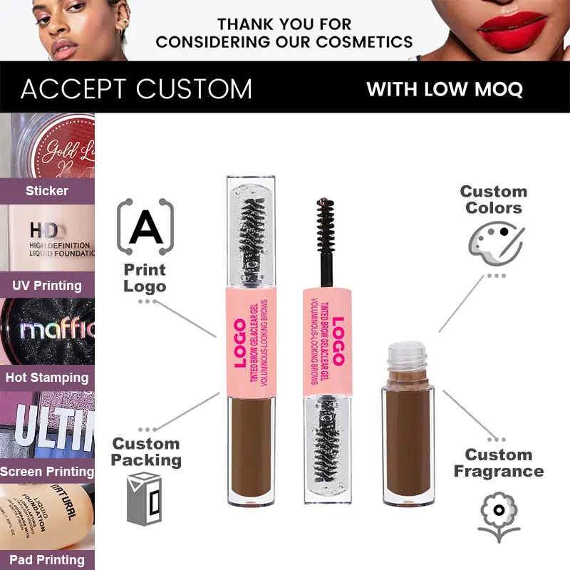 High Quality Private Label Tinted Brow Mascara Customization 2-in-1 Transparent Sweatproof Shaping Eyebrow Gel