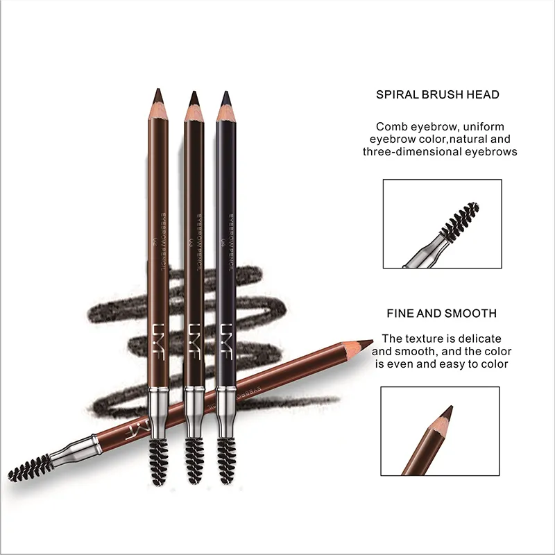 UMF Private Label Long Lasting 4 Colors Waterproof Wooden Eyebrow Pen with Brush Gray Brown