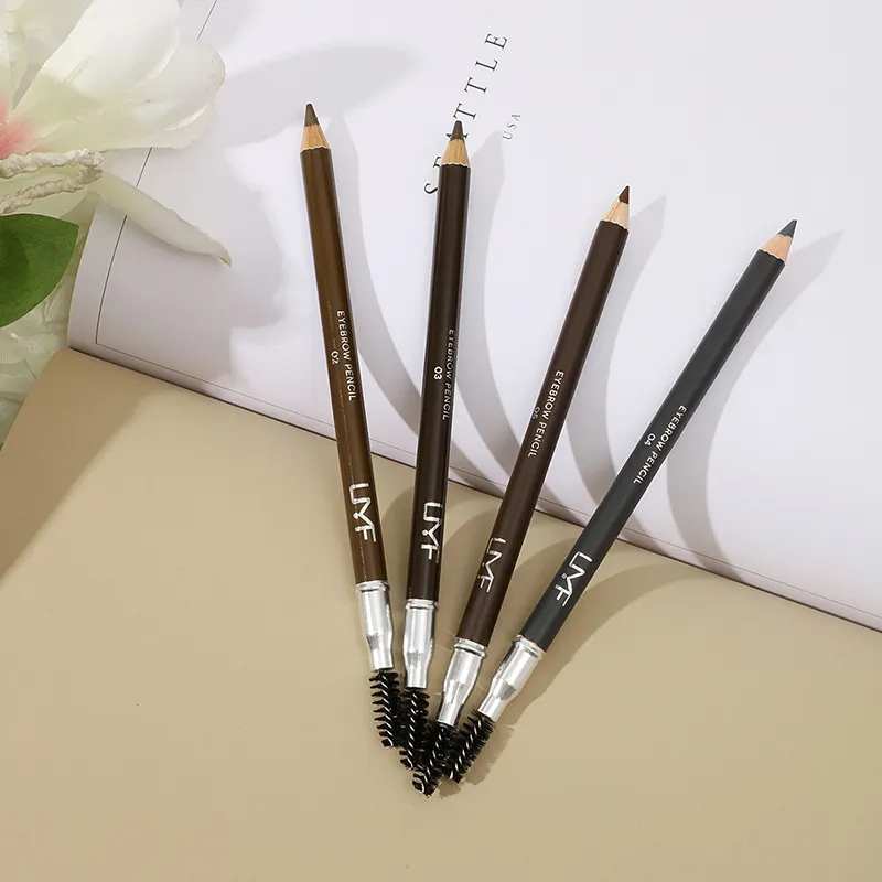 UMF Private Label Long Lasting 4 Colors Waterproof Wooden Eyebrow Pen with Brush Gray Brown