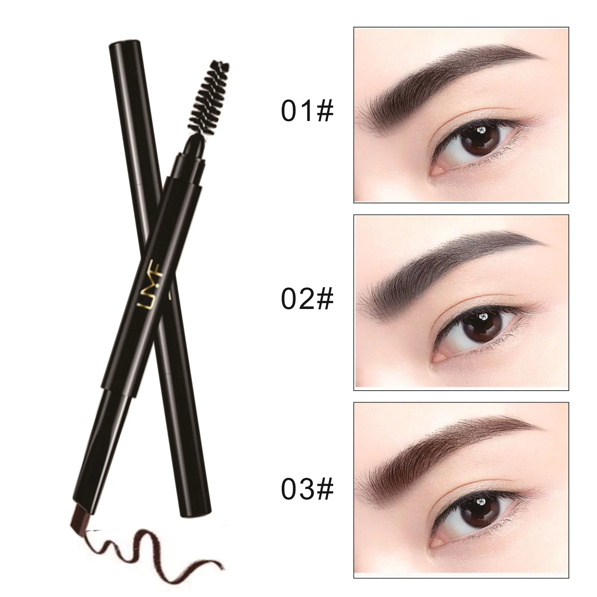 3 Color Mineral Automatic Swivel Stick Double Ended Triangular Head Waterproof Long-lasting Smudge Proof Pigment Eyebrow Pencil
