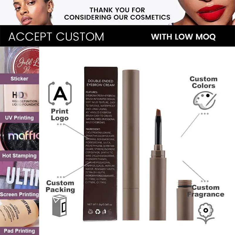 High Quality Beauty Makeup Natural Color 2 in 1 Natural Waterproof Long Lasting Eyebrow Cream