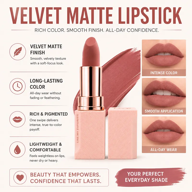 Custom Lipstick OEM High-quality Cosmetic Manufacturer Clean Formula Waterproof Non-Stick Matte Lipstick Private Label detail